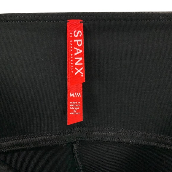 SPANX Faux Leather Leggings Black Size M High Waist Shiny Stretch Pants - Picture 3 of 6